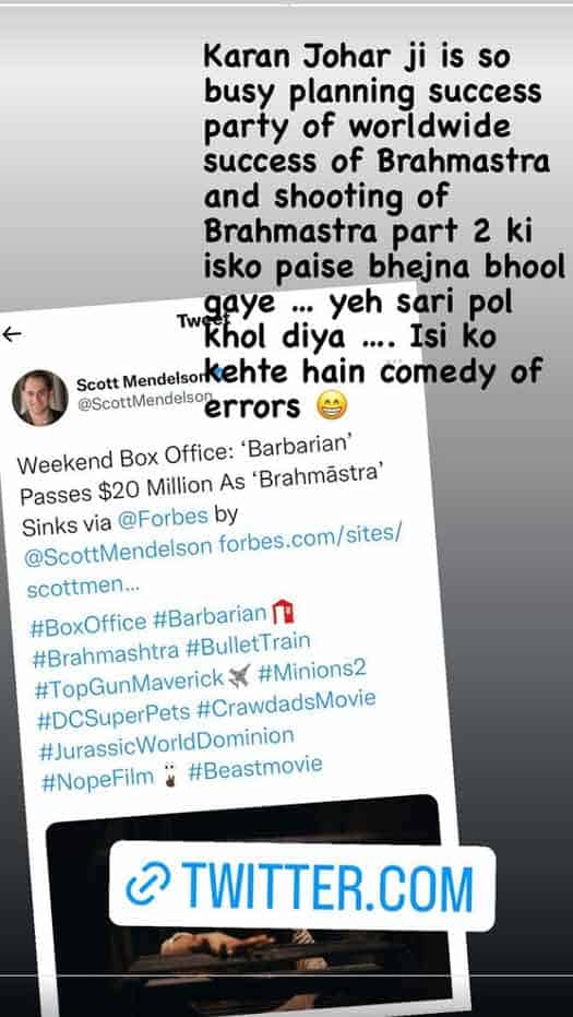 Kangana Ranaut Calls Out Karan Johar, Says "Kya Cheeze Ho Yaar" As Brahmastra Beats The Kashmir Files' Box Office Numbers