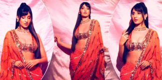 Nora Fatehi Dazzles In A Fiery Orange Coloured Saree, Pairs With A Sequinned Blouse