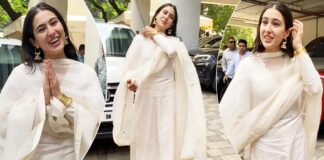 Sara Ali Khan Looks No Less Than A Malai Kulfi In An Off-White Silk Suit At Ganapati Puja