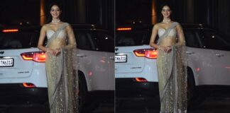 Ananya Panday Looks Elegant In A Shimmery Saree With Plunging Neckline Bralette Blouse