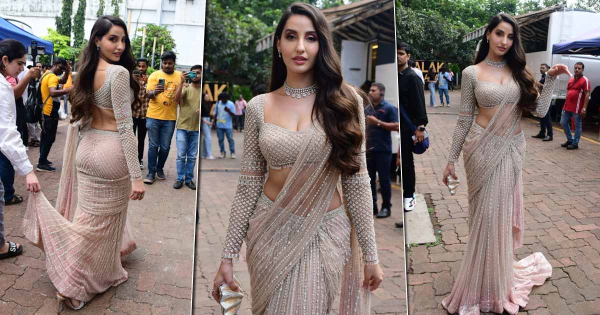 Nora Fatehi Stuns In A Sheer Sequin Blush Pink Saree & Flaunts Her Assets  In A Plunging Neckline Blouse Making Our Hearts Scream, 'Wo Noor… Jo Dekha  Chehre Ka