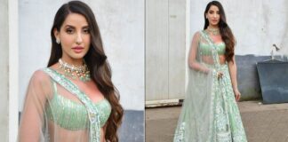 Nora Fatehi Looks S*xy In A Green Lehenga Choli With Plunging Neckline, Gets Trolled For A Pap's Camera Angle, Here's Why