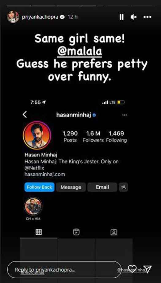 Priyanka stands up for Malala, unfollows Hasan Minhaj on Insta