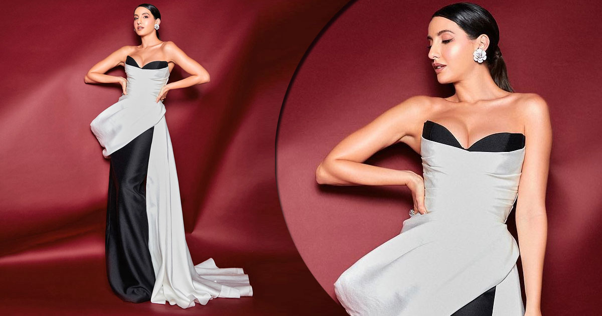 Nora Fatehi Flaunts Her B**bs In A S*xy Black & White Floor-Sweeping Gown, Don't You Feel She Looks Red Carpet Ready!