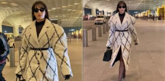 Nora Fatehi Wears A Fluffy Wintry Trench Coat For Her Airport Look, Gets Brutally Trolled