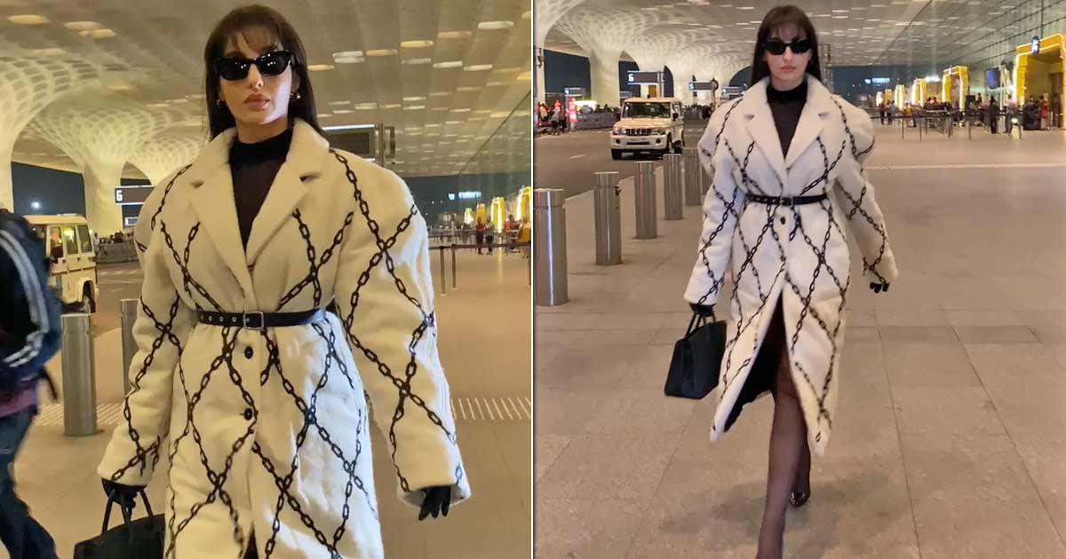 Nora Fatehi Wears A Fluffy Wintry Trench Coat For Her Airport Look, Gets Brutally Trolled