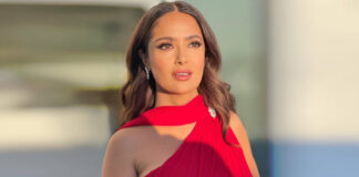 Salma Hayek Makes A Sultry Appearance In A Crocheted See-Through Body-Hugging Dress