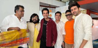 Kartik, Rajkummar enjoy 'bhog' at Anurag Basu's Saraswati Puja celebration