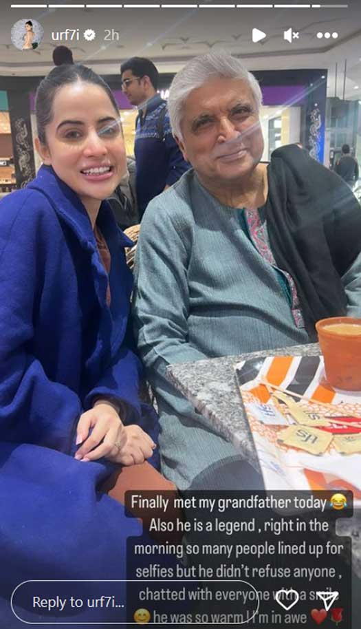 Uorfi Javed Meets Her ‘Grandfather’ Javed Akhtar, Reveals She Told Him “Main Aapki Poti Hoon, Jayidad Ke 3 Hisse Honge”