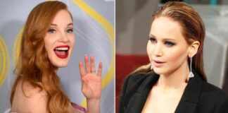 Jessica Chastain Pulls Off A Jennifer Lawrence As She Fumbles On Stairs While Walking Up To The Stage - Watch