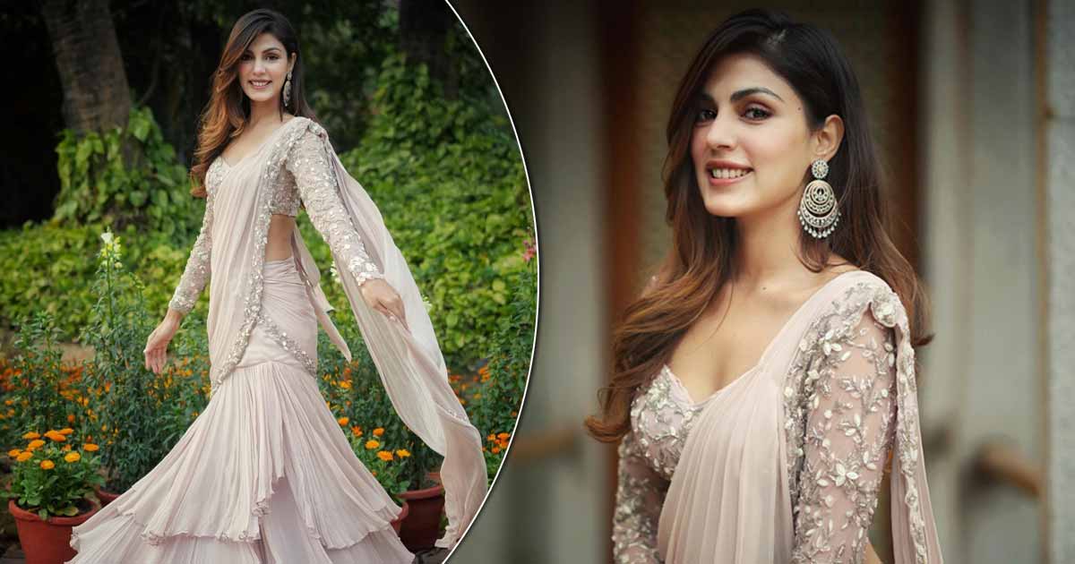 Rhea Chakraborty Flaunts Her Peach Coloured Ruffle Saree!