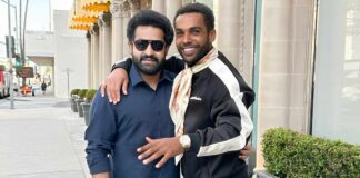 'Emily in Paris' star Lucien Laviscount poses for a picture with NTR Jr in LA