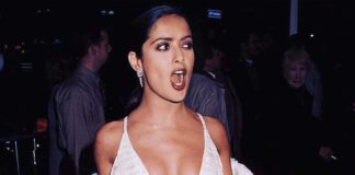 Salma Hayek Once Left Us All Spellbound In A Sultry White Halterneck Dress That Exhibit Her Cl*avage and Perfectly Hugged Her Curvaceous Bod