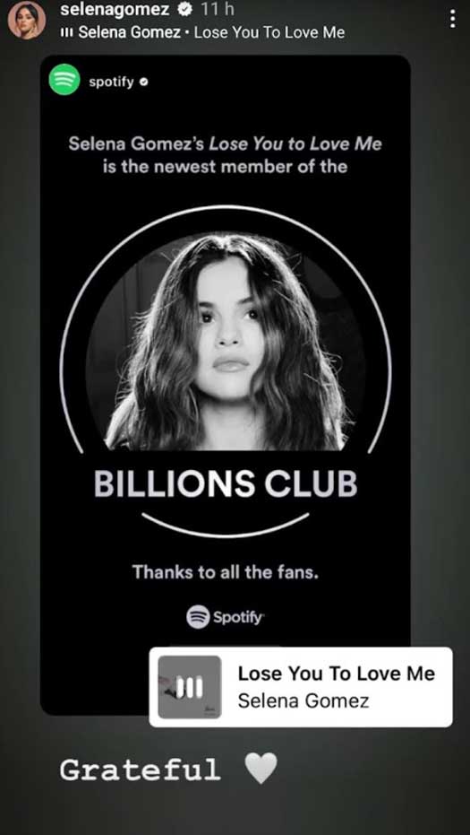 Selena Gomez Enters Spotify's Billions Club With Track Lose You to Love Me