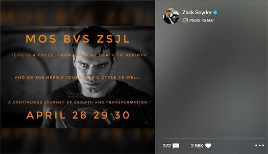 Zack Snyder Triggers Chaos With His Henry Cavill’s Superman Post