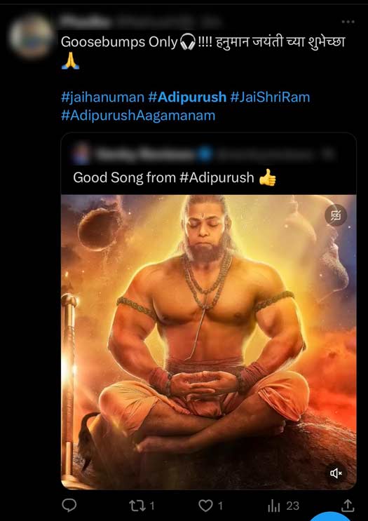 Netizens outpour their love and adulation towards Shri Bajrang Bali’s Poster from Adipurush !