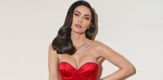 Megan Fox Gives A Scintillating View Of Her Assests As Steps Out In A Black Body Hugging -See- Through Dress With A Deep -Plunging Neckline For An Event Launch
