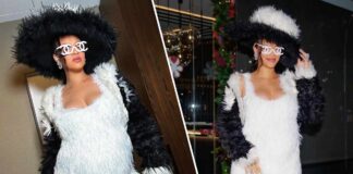 Rihanna Steps Out In A Furry Mini Dress Flaunting Her B*sty Cl*avage & Baby Bump Ahead Of Met Gala 2023