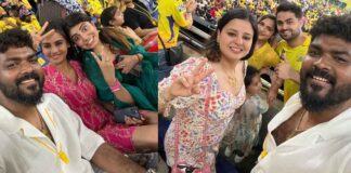 Vignesh Shivan gets clicked with Sakshi Dhoni, Raviba Jadeja while cheering for Chennai Super Kings
