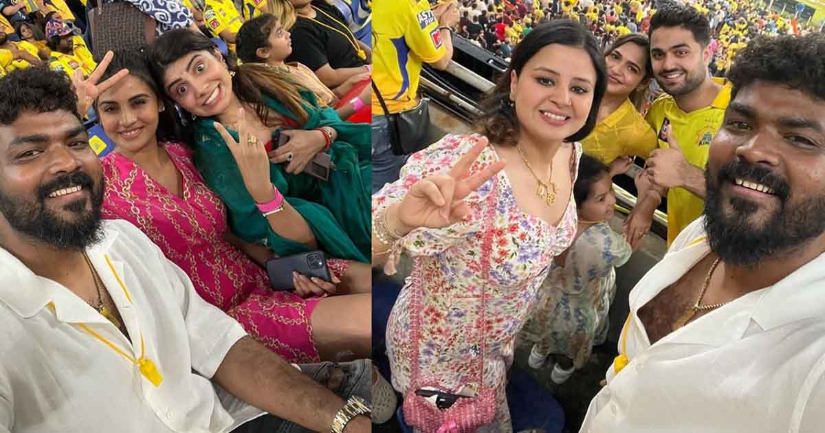 Vignesh Shivan gets clicked with Sakshi Dhoni, Raviba Jadeja while cheering for Chennai Super Kings