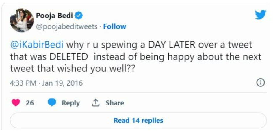 Pooja Bedi Once Got Nasty & Called His Father Kabir Bedi's 4th Wife Parveen Dusanj A ‘Wicked Witch’, Read On (Picture Credit: Instagram)