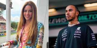 Lewis Hamilton & Shakira Get Cuddly & Share Kisses