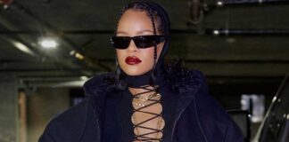 Rihanna Flaunts Her Baby Bump In A Sheer Floor-Length Mesh Gown