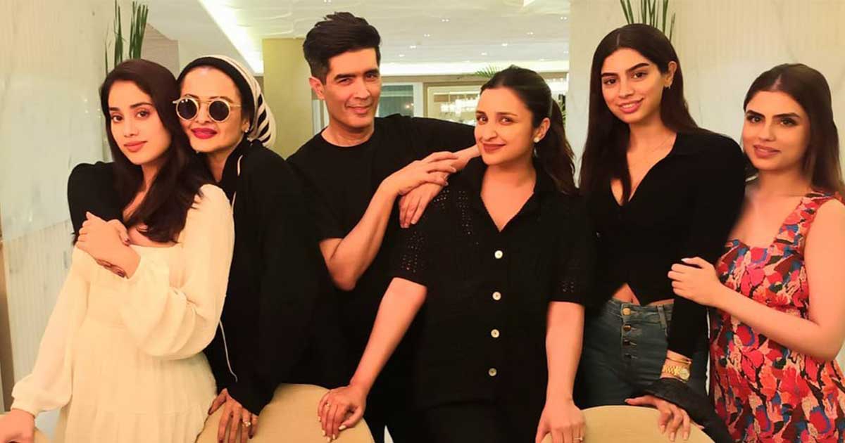 Rekha hugs Janhvi, Parineeti at Manish Malhotra's house party