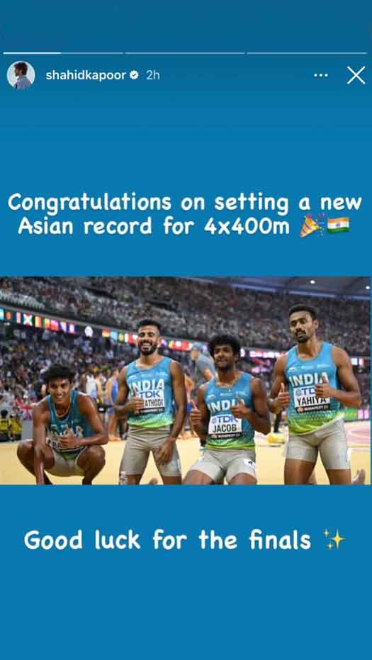 Shahid Kapoor Congratulates The Men's Relay Team
