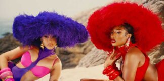 Cardi B, Megan Thee Stallion 'Bongos' features rappers dancing on beach, pool in extravagant outfits