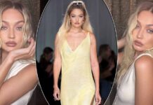 Gigi Hadid Wears A S*xy White Pantsuit & Flaunts Her Navel As She Attends The Launch Event In Milan