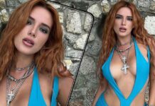 When Bella Thorne Turned Into A S*xy Mermaid, Striking Sensual Poses In A Cleav*ge-Popping, Barely There Blue Bikini By The Pool