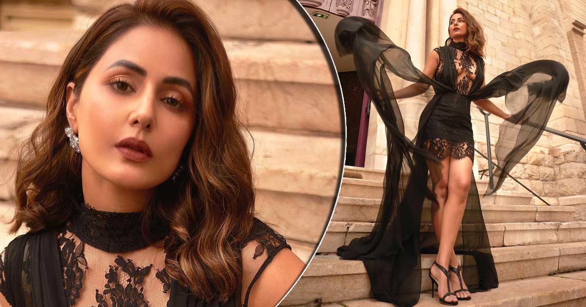 Hina Khan Once Seductively Flaunted Her Cleav*ge & A*s Cheeks In A S*xy Black Lace Ensemble Posing Like A Diva On A Stairway In France