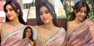 Janhvi Kapoor Goes Ethnic With Sheer Organza Lilac Saree, We Bet This Look Will Remind You Of Her Superstar Mother Sridevi.