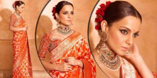 Kangana Ranaut Looks Like A ‘Husnpari’ In Orange-Colored Banarasi Silk Saree As She Takes Her Ethnic ‘Fashion’ A Notch Higher, Check Out!
