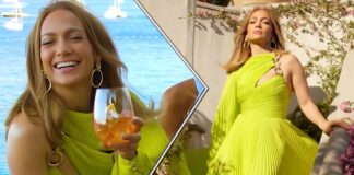 Jennifer Lopez Welcomes The Holiday Season With A Million Dollar Smile & A Sultry Neon Yellow Cut-Out Flowy Dress!