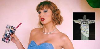 Taylor Swift Welcomed With Open Arms In Brazil With A Projection Of Her Iconic 'You Belong With Me' T-shirt On Christ the Redeemer Statue!