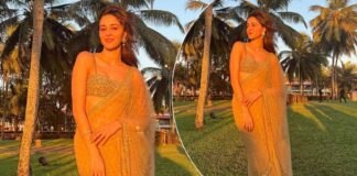 Ananya Panday's Viral Golden Saree From Jackky Bhagnani & Rakul Preet's Wedding