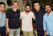 Devara: Part 1: Jr. NTR Teams Up With Director Koratala Siva; Release Date, Star Cast & Other Details Revealed! Devara Part 1: Apoorva Mehta, Anil Thadani, Jr. NTR, Karan Johar and Koratala Siva (L to R)