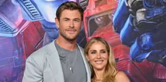 Chris Hemsworth and Elsa Pataky with their pet snake at home