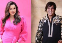 Neelam Kothari laughs with Chunky Pandey, recalling past filming moments from her Bollywood career.