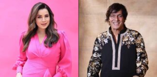 Neelam Kothari laughs with Chunky Pandey, recalling past filming moments from her Bollywood career.