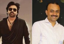 Pawan Kalyan in a scene from the movie BRO, alongside co-star Sai Dharam Tej.