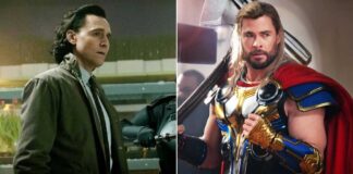Tom Hiddleston and Chris Hemsworth on the set of Thor, preparing for an intense fight scene