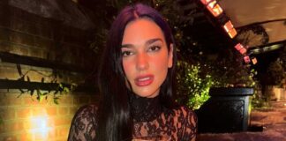 Dua Lipa slays in feathered look at engamement