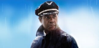 Denzel Washington Looking Serious In-Flight Movie