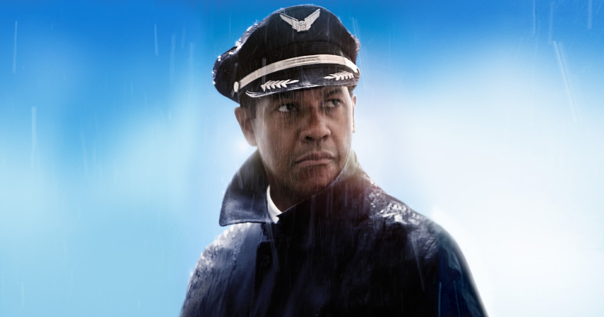 Denzel Washington Looking Serious In-Flight Movie