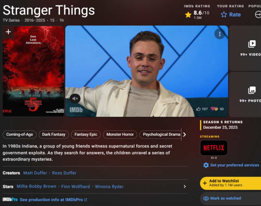 IT: Welcome to Derry vs Stranger Things 5 - IMDb Rating